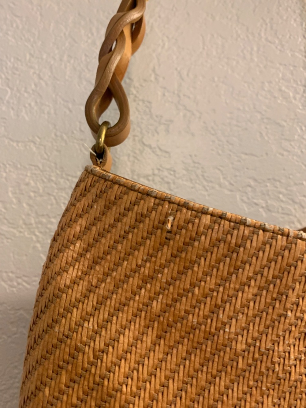 Fossil Vintage 75082 Straw Basketweave Crossbody Bag Tan Woven Boho Purse - Picture 5 of 16